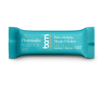 barrita de proteínas con edulcorante chocolate blanco mango y coco