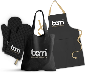 conjunto de delantal guante y bolsa de algodón